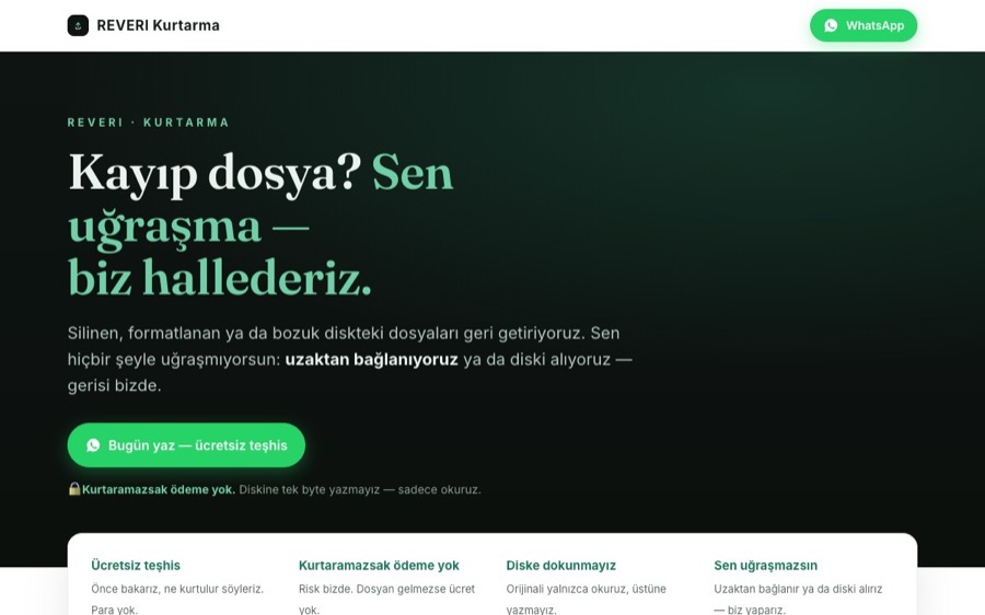 REVERI Kurtarma — canlı site önizlemesi